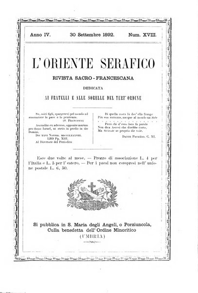 L'oriente serafico bollettino ufficiale per la celebrazione del VII centenario del Terz'Ordine Francescano