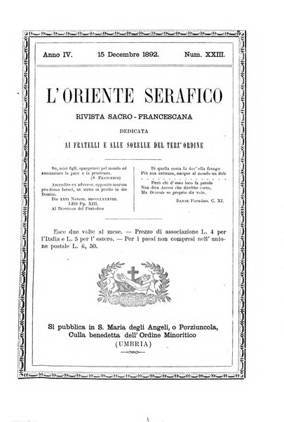 L'oriente serafico bollettino ufficiale per la celebrazione del VII centenario del Terz'Ordine Francescano