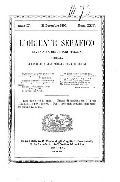 L'oriente serafico bollettino ufficiale per la celebrazione del VII centenario del Terz'Ordine Francescano