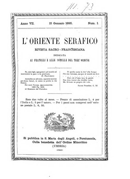 L'oriente serafico bollettino ufficiale per la celebrazione del VII centenario del Terz'Ordine Francescano