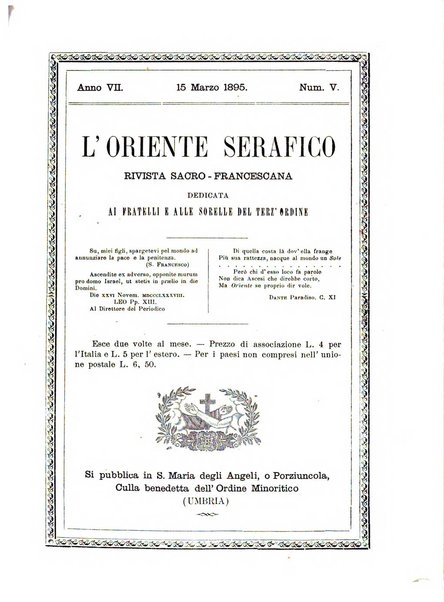 L'oriente serafico bollettino ufficiale per la celebrazione del VII centenario del Terz'Ordine Francescano