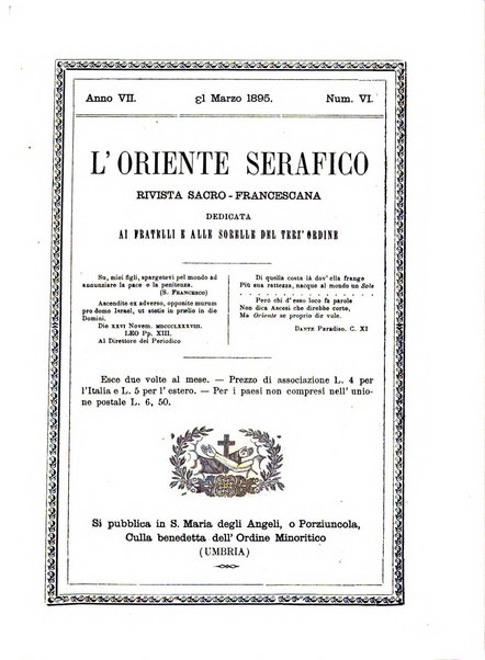 L'oriente serafico bollettino ufficiale per la celebrazione del VII centenario del Terz'Ordine Francescano