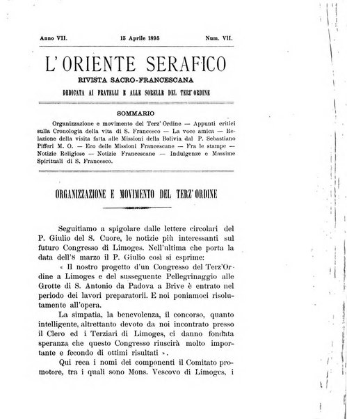 L'oriente serafico bollettino ufficiale per la celebrazione del VII centenario del Terz'Ordine Francescano