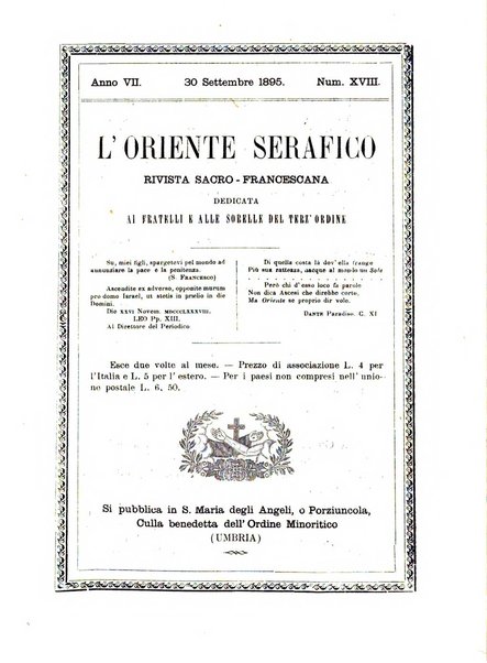 L'oriente serafico bollettino ufficiale per la celebrazione del VII centenario del Terz'Ordine Francescano