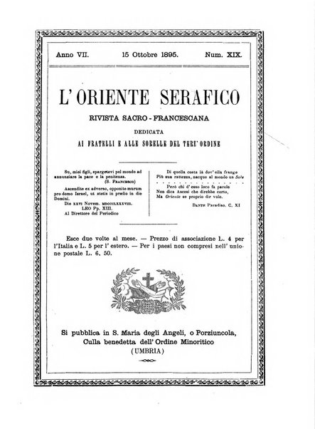 L'oriente serafico bollettino ufficiale per la celebrazione del VII centenario del Terz'Ordine Francescano