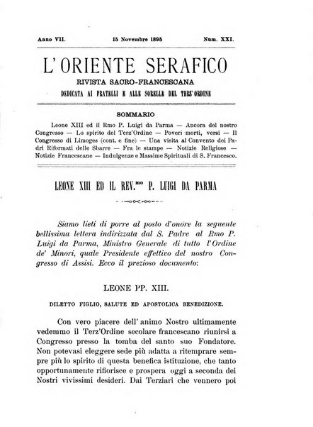 L'oriente serafico bollettino ufficiale per la celebrazione del VII centenario del Terz'Ordine Francescano