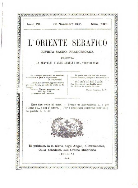 L'oriente serafico bollettino ufficiale per la celebrazione del VII centenario del Terz'Ordine Francescano