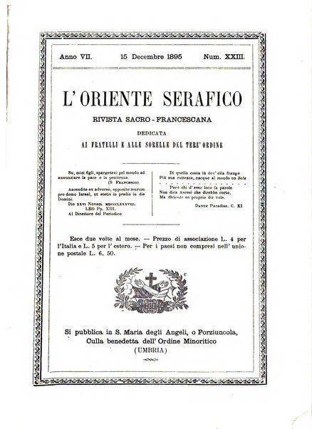 L'oriente serafico bollettino ufficiale per la celebrazione del VII centenario del Terz'Ordine Francescano