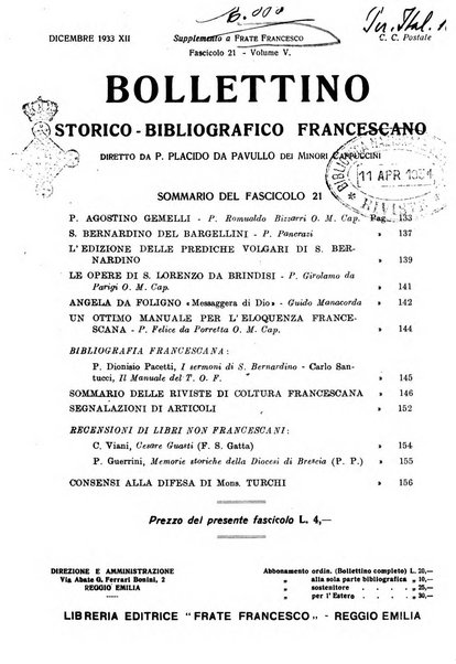 Bollettino storico-bibliografico francescano