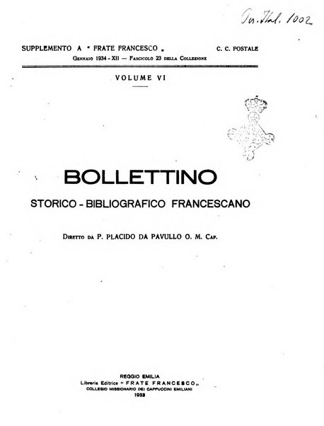 Bollettino storico-bibliografico francescano