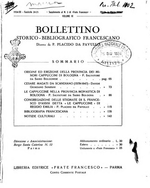 Bollettino storico-bibliografico francescano