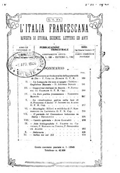 L'Italia francescana rivista trimestrale di cultura francescana