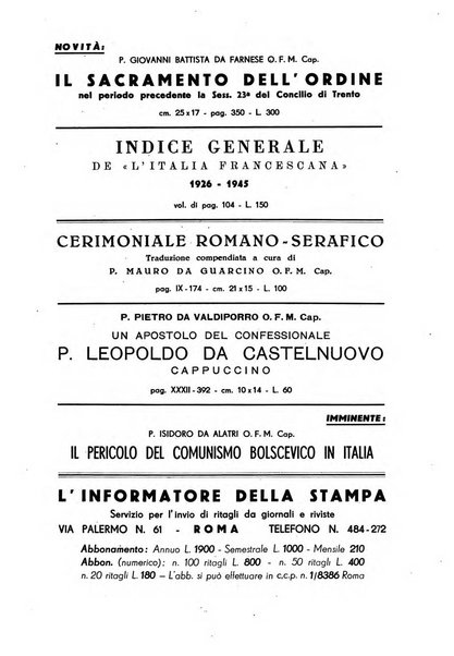 L'Italia francescana rivista trimestrale di cultura francescana