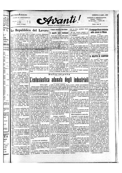 Avanti! : Bollettino del Partito socialista italiano