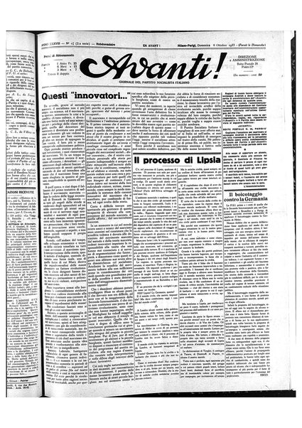 Avanti! : Bollettino del Partito socialista italiano