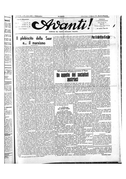 Avanti! : Bollettino del Partito socialista italiano