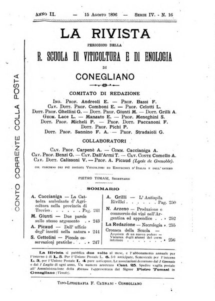 La rivista periodico della R. Scuola di Viticoltura e di Enologia di Conegliano