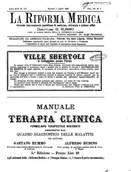 Riforma medica giornale internazionale quotidiano di medicina, chirurgia, farmacia, veterinaria e scienze affini