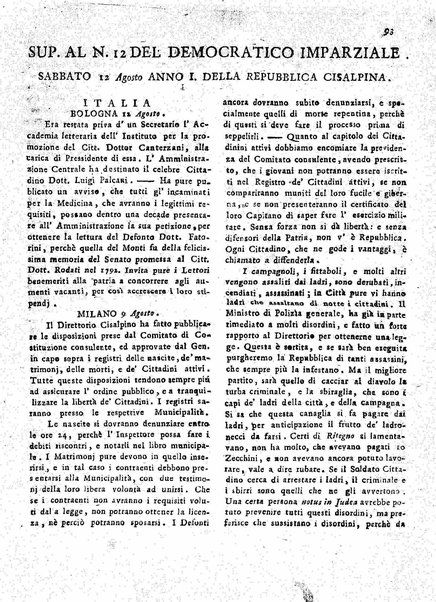 Il democratico imparziale o sia Giornale di Bologna