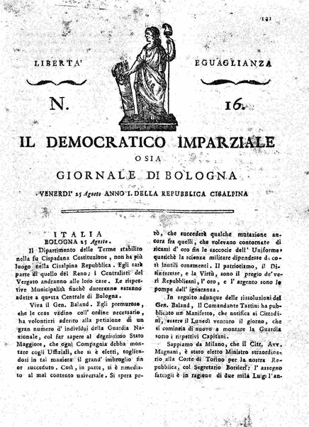 Il democratico imparziale o sia Giornale di Bologna