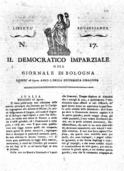 Il democratico imparziale o sia Giornale di Bologna