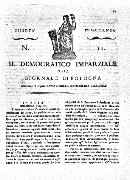 Il democratico imparziale o sia Giornale di Bologna