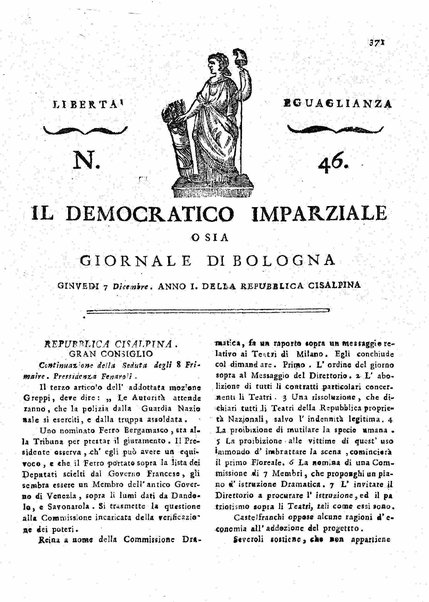 Il democratico imparziale o sia Giornale di Bologna