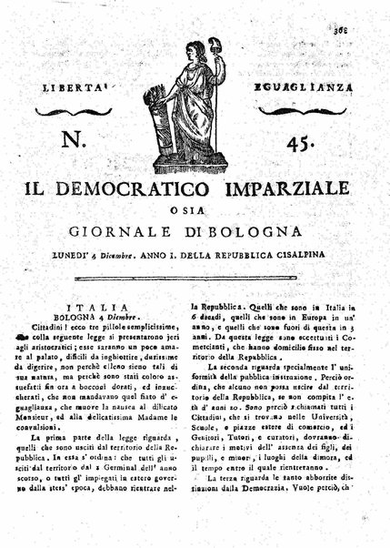 Il democratico imparziale o sia Giornale di Bologna