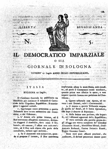 Il democratico imparziale o sia Giornale di Bologna