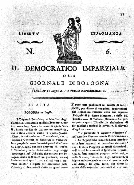 Il democratico imparziale o sia Giornale di Bologna