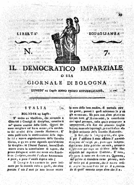 Il democratico imparziale o sia Giornale di Bologna