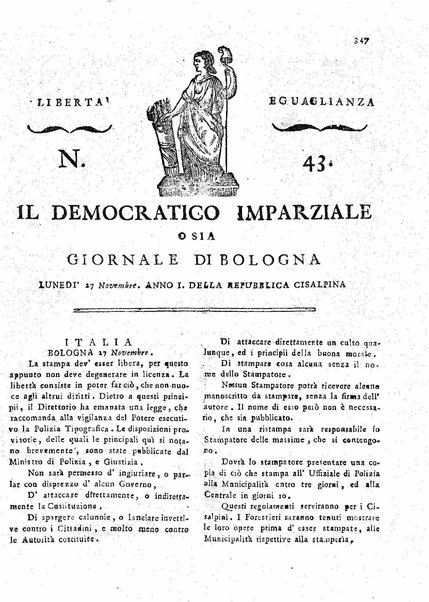 Il democratico imparziale o sia Giornale di Bologna