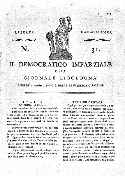 Il democratico imparziale o sia Giornale di Bologna