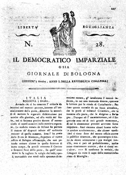 Il democratico imparziale o sia Giornale di Bologna