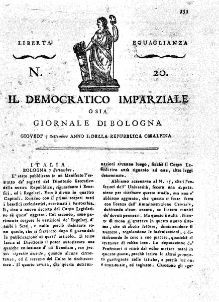 Il democratico imparziale o sia Giornale di Bologna