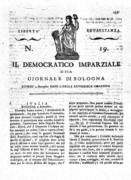 Il democratico imparziale o sia Giornale di Bologna