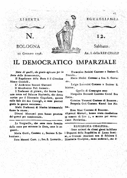 Il democratico imparziale o sia Giornale di Bologna