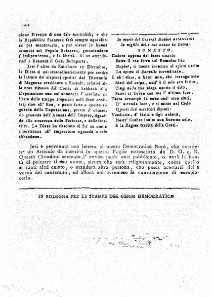 Il democratico imparziale o sia Giornale di Bologna