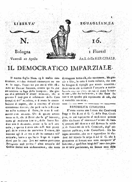 Il democratico imparziale o sia Giornale di Bologna