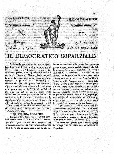 Il democratico imparziale o sia Giornale di Bologna