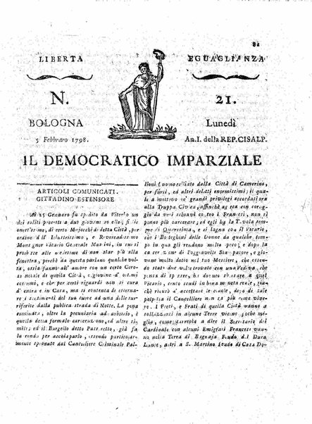 Il democratico imparziale o sia Giornale di Bologna