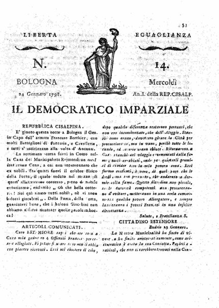 Il democratico imparziale o sia Giornale di Bologna