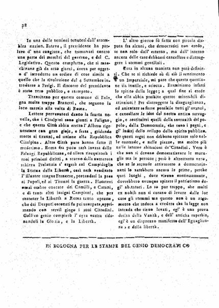 Il democratico imparziale o sia Giornale di Bologna