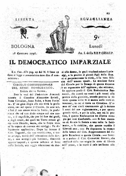 Il democratico imparziale o sia Giornale di Bologna