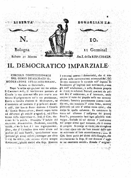 Il democratico imparziale o sia Giornale di Bologna