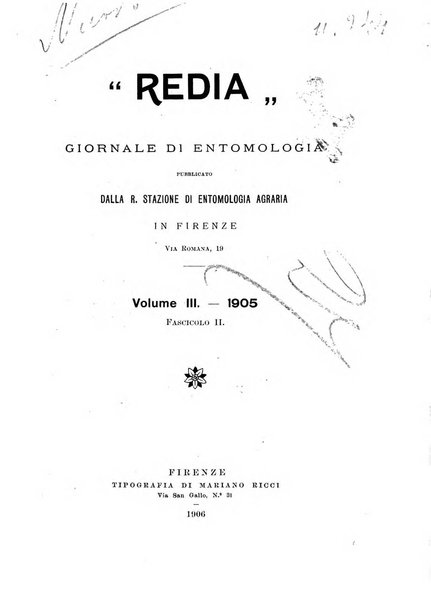 Redia giornale di entomologia pubblicato dalla R. Stazione di entomologia agraria