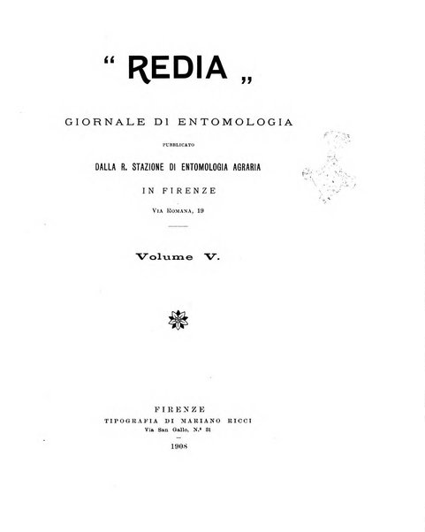 Redia giornale di entomologia pubblicato dalla R. Stazione di entomologia agraria