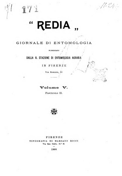 Redia giornale di entomologia pubblicato dalla R. Stazione di entomologia agraria