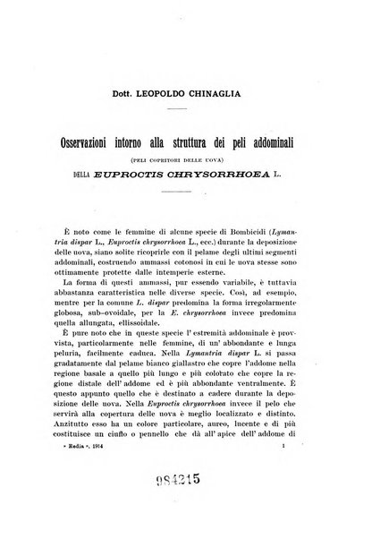 Redia giornale di entomologia pubblicato dalla R. Stazione di entomologia agraria