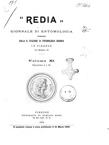 Redia giornale di entomologia pubblicato dalla R. Stazione di entomologia agraria